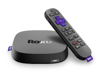 Roku streaming device and remote control.