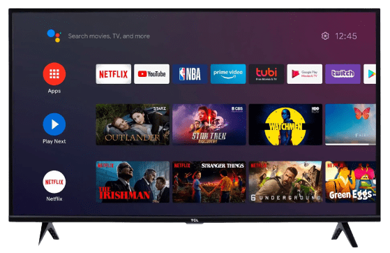 Smart TV screen with apps and streaming services.