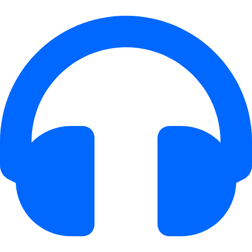 Blue headphones icon on green background.