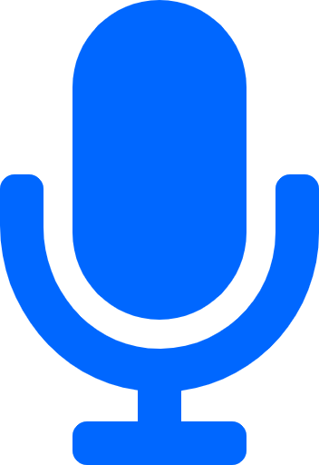 Blue microphone icon on green background.